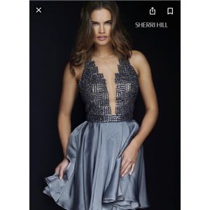 Sherri Hill Cocktail Dress Gunmetal Silver 2
